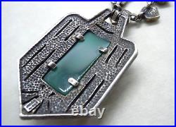 Gorgeous ART DECO Chrysoprase & Marcasite Necklace Beautiful Patina