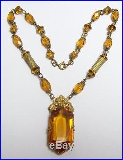 Gorgeous Antique Art Deco Intricate Faceted Amber Glass Necklace