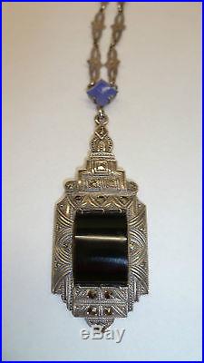 Gorgeous Antique Art Deco Sterling Silver Marcasite And Onyx Necklace