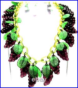 Gorgeous Glass Grape Cluster Celluloid Chain Art Deco Necklace