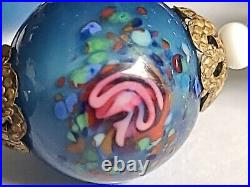 Gorgeous Murano Art Deco Blue Glass Necklace With Roses