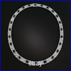 Gorgeous Royal Blue 30.00CT Sapphires & Beautiful 16.00CT CZ Art Deco Necklace