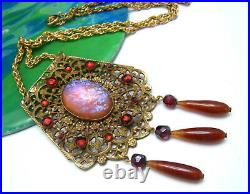 Gorgeous Vintage Art Deco Necklace Fiery Dragons Breath Lampwork Dangles