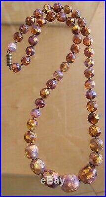 Gorgeous, Vintage Venetian Art Deco Opalescent Fire Foil Long Glass Necklace