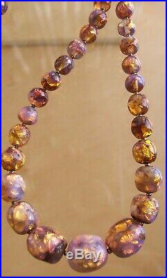 Gorgeous, Vintage Venetian Art Deco Opalescent Fire Foil Long Glass Necklace