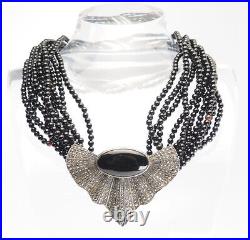 Gorgeous huge sterling silver marcasite onyx large Art Deco necklace