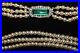 Green & white paste set diamante silver clasp 3 strand vintage pearl necklace