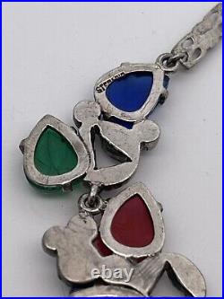 H&H Art Deco Sterling Silver Tutti Frutti Necklace, Earring, Pin Set c. 1920's