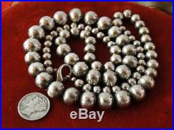 HEAVY! Vtg STERLING Silver 88Gr ART DECO Graduated X-Long 27 BEADS NECKLACE