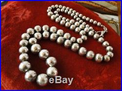 HEAVY! Vtg STERLING Silver 88Gr ART DECO Graduated X-Long 27 BEADS NECKLACE