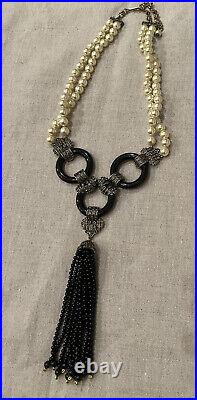 HEIDI DAUS art deco necklace STUNNING Pearls and rhinestones, Double