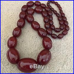HUGE Exceptional Antique Cherry Amber Bakelite Beads Necklace Art Deco 112 grams