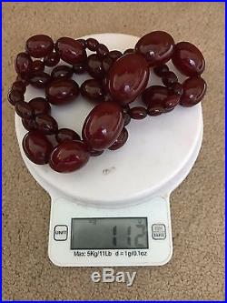 HUGE Exceptional Antique Cherry Amber Bakelite Beads Necklace Art Deco 112 grams