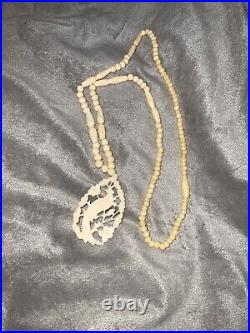 Hand carved art Deco Chinese Carved bovine Bone Beads Necklace pendant