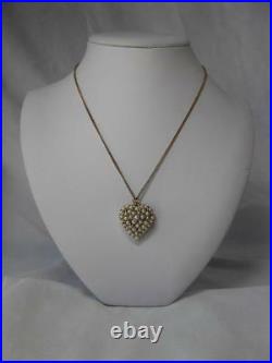 Heart Pendant Necklace Valentine Antique Art Deco Victorian Pearl 14K Gold