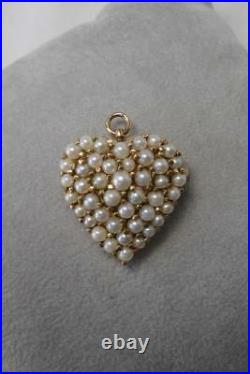 Heart Pendant Necklace Valentine Antique Art Deco Victorian Pearl 14K Gold
