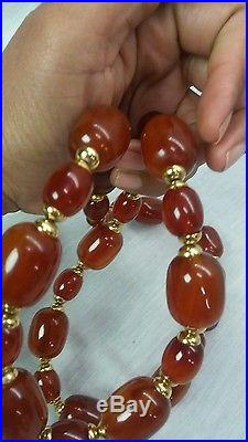 Heavy Art deco egg yolk butterscotch amber Bakelite beads necklace 151 g