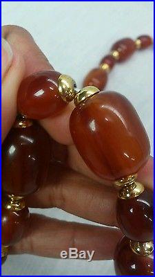 Heavy Art deco egg yolk butterscotch amber Bakelite beads necklace 151 g