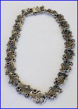 Heavy Vintage Victorian Art Deco Sterling Silver Garnet Marcasite Link Necklace