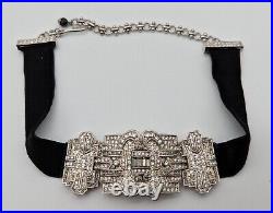 Heidi Daus Art Deco Clear Rhinestone & Black Velvet Chocker Necklace