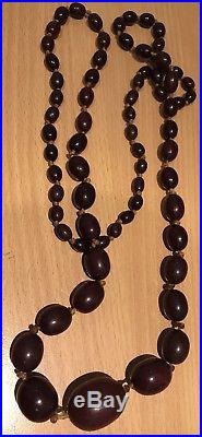 Huge 1920's Art Deco Cherry Amber Bakelite Bead Necklace 110.3 Grams