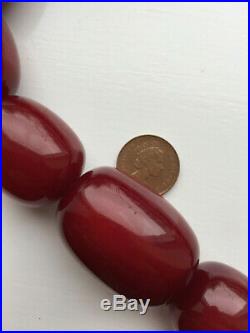 Huge Antique Art Deco Cherry Amber Bakelite Bead Necklace 206 Grams