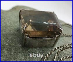 Huge and Heavy Art Deco 1930s Smoky Quartz and 800 Silver Pendant