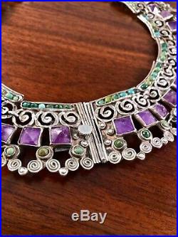 Iconic Matl Matilde Poulat Taxco Sterling Silver Necklace Amethyst & Turquoise