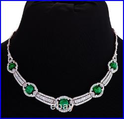 Impressive Vintage Art Deco Style Green Emeralds With Old Mine Cut CZ Necklace