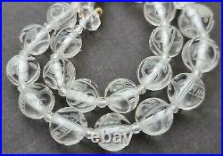 Intricately carved rock crystal art deco style bead necklace RG clasp Vintage