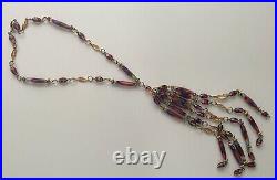 Iris Glass Necklace Art Deco Flapper Tassel Czech Filigree Gold Rare Vintage 16