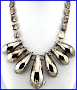 Jakob Bengel Silver Chrome Graduated Curved Tube Fringe Necklace Art Deco 16.5