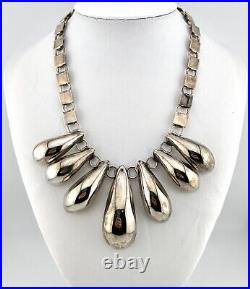 Jakob Bengel Silver Chrome Graduated Curved Tube Fringe Necklace Art Deco 16.5