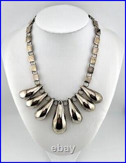 Jakob Bengel Silver Chrome Graduated Curved Tube Fringe Necklace Art Deco 16.5