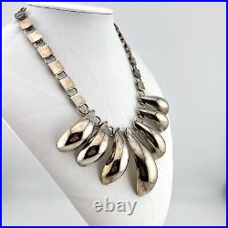 Jakob Bengel Silver Chrome Graduated Curved Tube Fringe Necklace Art Deco 16.5