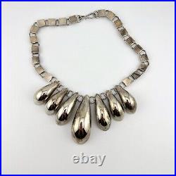 Jakob Bengel Silver Chrome Graduated Curved Tube Fringe Necklace Art Deco 16.5