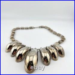 Jakob Bengel Silver Chrome Graduated Curved Tube Fringe Necklace Art Deco 16.5