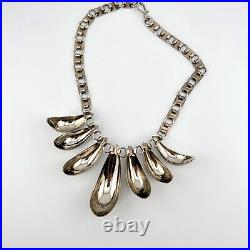 Jakob Bengel Silver Chrome Graduated Curved Tube Fringe Necklace Art Deco 16.5