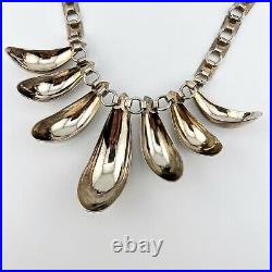 Jakob Bengel Silver Chrome Graduated Curved Tube Fringe Necklace Art Deco 16.5