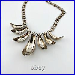 Jakob Bengel Silver Chrome Graduated Curved Tube Fringe Necklace Art Deco 16.5