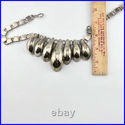 Jakob Bengel Silver Chrome Graduated Curved Tube Fringe Necklace Art Deco 16.5