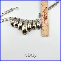 Jakob Bengel Silver Chrome Graduated Curved Tube Fringe Necklace Art Deco 16.5