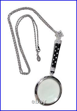 Joan Rivers Magnifying Glass Pendant Necklace Crystal Silver Tone ART DECO Style