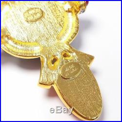KJL Kenneth Jay Lane Art Deco Cabochon & Crystal Pendant Necklace on Gold Chain