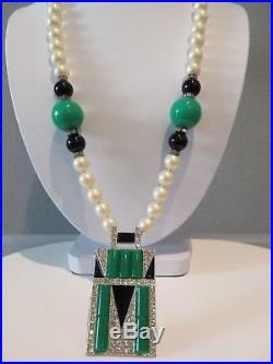 Kenneth Jay Lane Necklace And Earrings Set, Art Deco Design