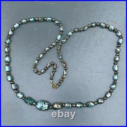 LONG VTG Art Deco Hand knotted Bohemian Czech Lava foil glass beaded Necklace