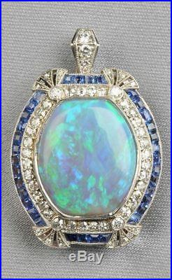 Lab Created Opal Art Deco Vintage Style Pendant Necklace 925 Sterling Silver Cz