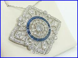 Ladies Art Deco Style Solid Sterling 925 Silver Blue and White Sapphire Necklace