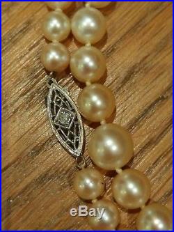 Large, 20 ESTATE cultured pearl necklace with vintage art deco diamond clasp