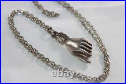 Large Art Deco Sterling Silver FIGA HAND Necklace 28 in